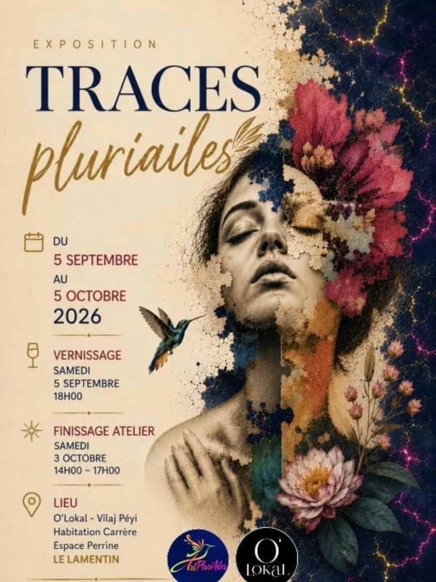 Affiche de l'exposition TRACES pluriailes, du 5 septembre au 5 octobre 2026 chez O'Lokal au Lamentin